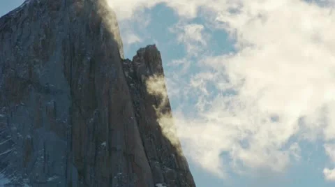 Closeup of Clouds forming over Mount Fitzroy in Argentina Stock Footage 12516071