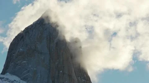 Closeup of Clouds forming over Mount Fitzroy in Argentina Stock Footage 12516150
