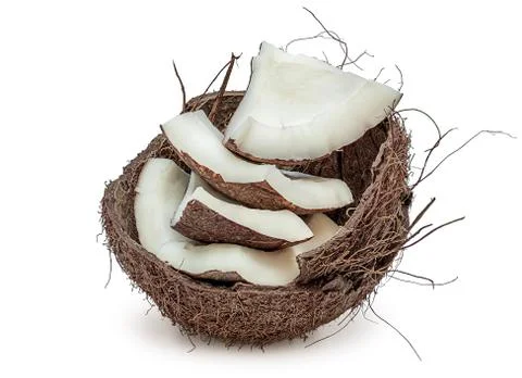 Closeup coconut pulp in shell Stock Photos