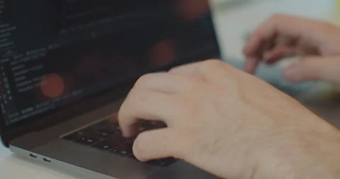 Closeup coding on screen, Man hands coding html and programming on screen laptop Stock Footage 137171265