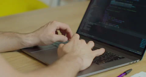 Closeup coding on screen, Man hands coding html and programming on screen laptop Stock Footage 137178234
