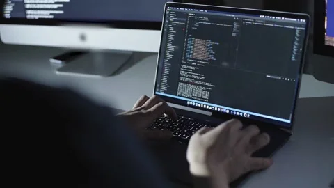 Closeup coding on screen, Man hands coding html and programming Stock Footage 229314229
