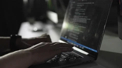 Closeup coding on screen, Man hands coding html and programming Stock Footage 229314262