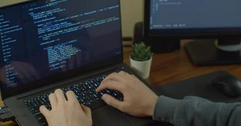 Closeup coding on screen, Man hands coding html and programming on screen 스톡 사진