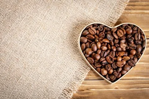 Closeup of coffee beans. Background with copy space. Horizontal. Selective focus Foto stock