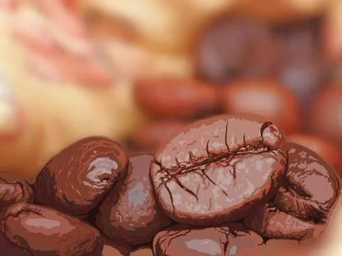 Closeup of coffee beans with blur background Stock Illustration