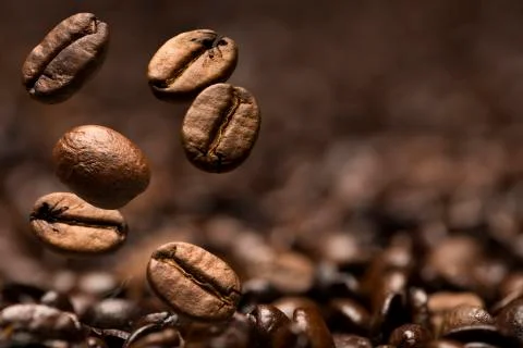 Closeup of coffee beans with focus on one Stock Photos