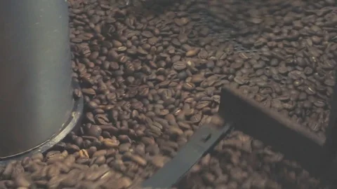 CloseUp of Coffee beans in Roaster machine Stock Footage 77326215
