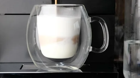 Closeup coffee machine process to make fresh latte Video stock 147718288
