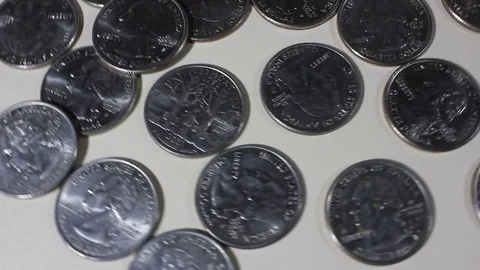 Closeup   Coins In Metal , circle motion table desk Video stock 85110108