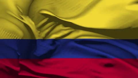 Closeup Colombia Flag Wave Loop waving in wind Realistic Colombia Flag backg Stock Footage 320215325
