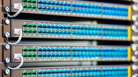 Closeup of  colored computer network cables  connected to a  switch Stock Photos