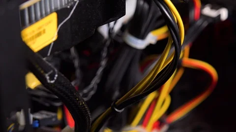 Closeup on colorful cables from a computer setup Stock Footage 87935336