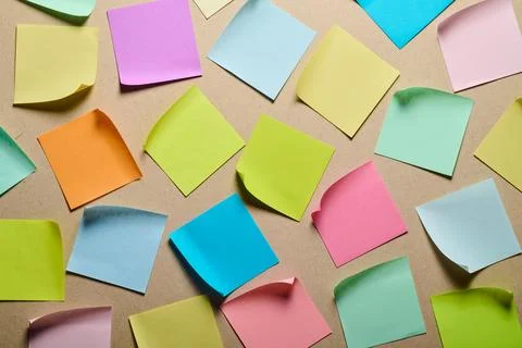 Closeup of colorful squares sticky notes Stock Photos