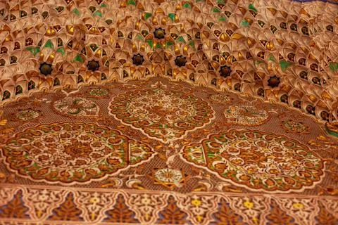 Closeup of a colorful wall with an Arabic pattern Stock Photos