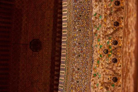 Closeup of a colorful wall with an Arabic pattern Stock Photos