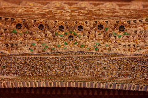 Closeup of a colorful wall with an Arabic pattern Stock Photos