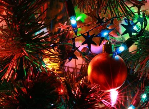 Closeup of colourfull Christmas Tree Stock Photos