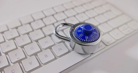 Closeup Of Combination Lock And Keyboard At Table Stock Footage 86084692