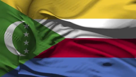 Closeup Comoros Flag Wave Loop waving in wind Realistic Comoros Flag backgro Stock Footage 320215328