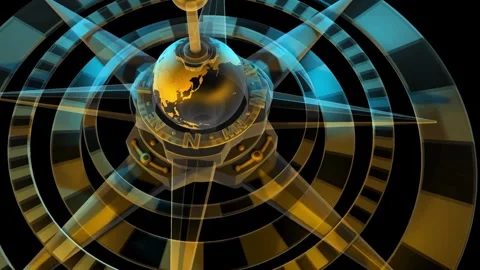 Closeup of Compass Rose and World Globe. image of compass in a 3d illustratio Stock Footage 257871224