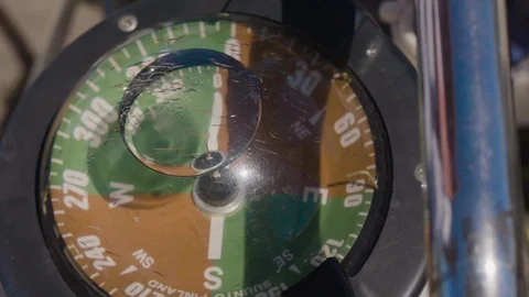 Closeup of compass on a sailboat Video stock 94041965