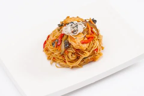 Closeup composition of one fresh salmon sashimi sushi with caviar on top on w Stock Photos