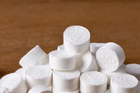 Closeup of compressed coin tissues Stock Photos