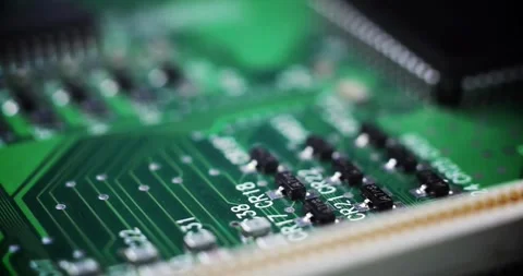 Closeup computer chip board processor circuit electronic data information Stock-Footage 336585480