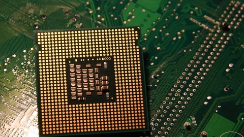 Closeup of Computer Chip Processor over electronic green circuit. Stock Footage 93925990