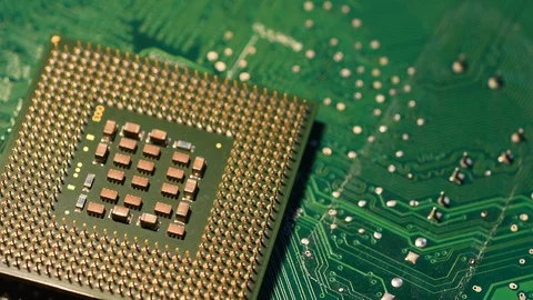 Closeup of Computer Chip Processor over electronic green circuit. Stock Footage 93926749