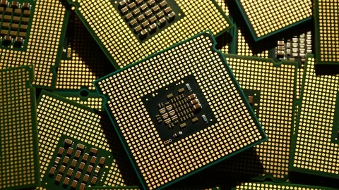 Closeup of Computer Chip Processors Zoom effect. Stock Footage 94521129