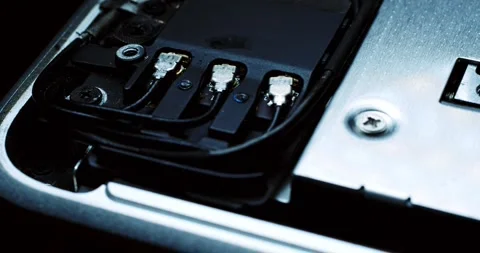 Closeup of computer component with connectors, highlighting intricate design Stock Footage 294234617