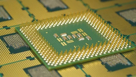 Closeup of computer CPU showing micro pin grid for stable motherboard connection Stock Footage 334002372