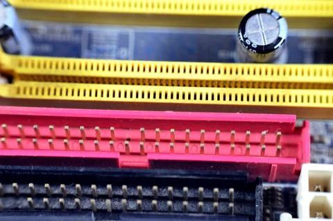 A closeup of a computer main board electronic motherboard, the main printed.. Foto stock