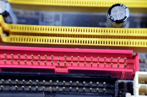 A closeup of a computer main board electronic motherboard, the main printed.. Foto stock