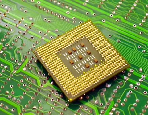 Closeup of Computer Processor over electronic circuit board Stock Footage 301398499