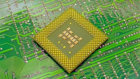 Closeup of Computer Processor over electronic circuit board Stock Footage 301398501