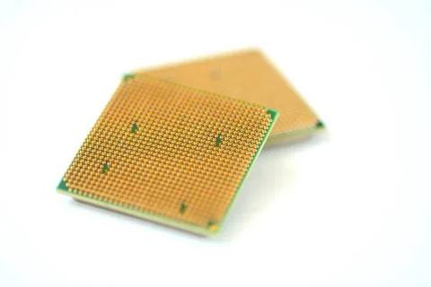 Closeup of a computer processor over a white backg Closeup of a 2 computer... Foto stock