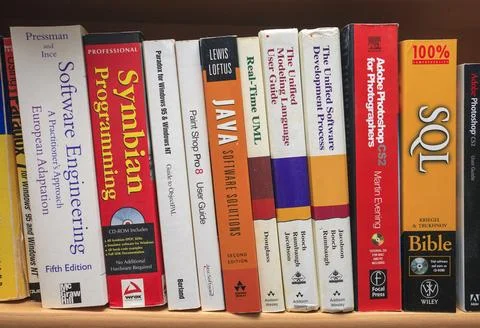 Closeup of computer science and software manual books Stock Photos