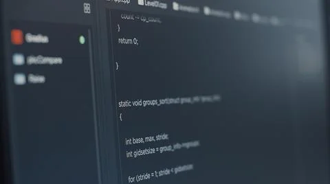 Closeup of computer screen of software developer typing programming language Stockfoto's