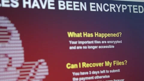 Closeup of computermonitor showing ransomware payment instructions Stock Footage 157881426