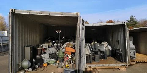 Closeup of containers of large-size garbage collection station in Germany Stock Photos