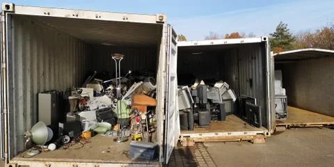 Closeup of containers of large-size garbage collection station in Germany Stock Photos
