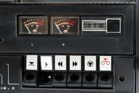Closeup of control buttons of old audio tape recorder Stock Photos