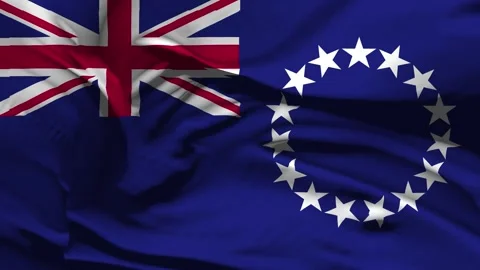 Closeup Cook Islands Flag Wave Loop waving in wind Realistic Cook Islands Fl Stock Footage 320378641