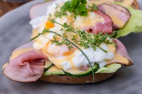 Closeup of a cooked egg with coffee Stock Photos