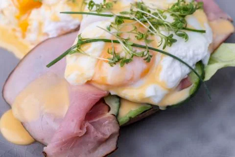 Closeup of a cooked egg with coffee Stock Photos
