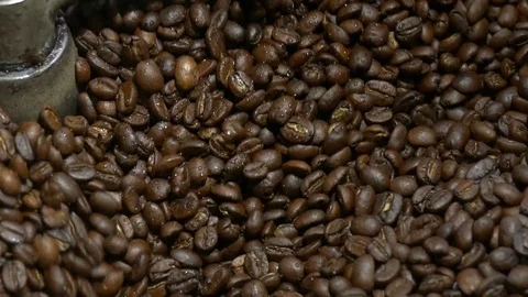 Closeup cooling down coffee beans in roaster machine Vidéo 119853730