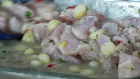 Closeup of a corn ceviche platter in the kitchen at a beach house in daytime in Stock Footage 178457653